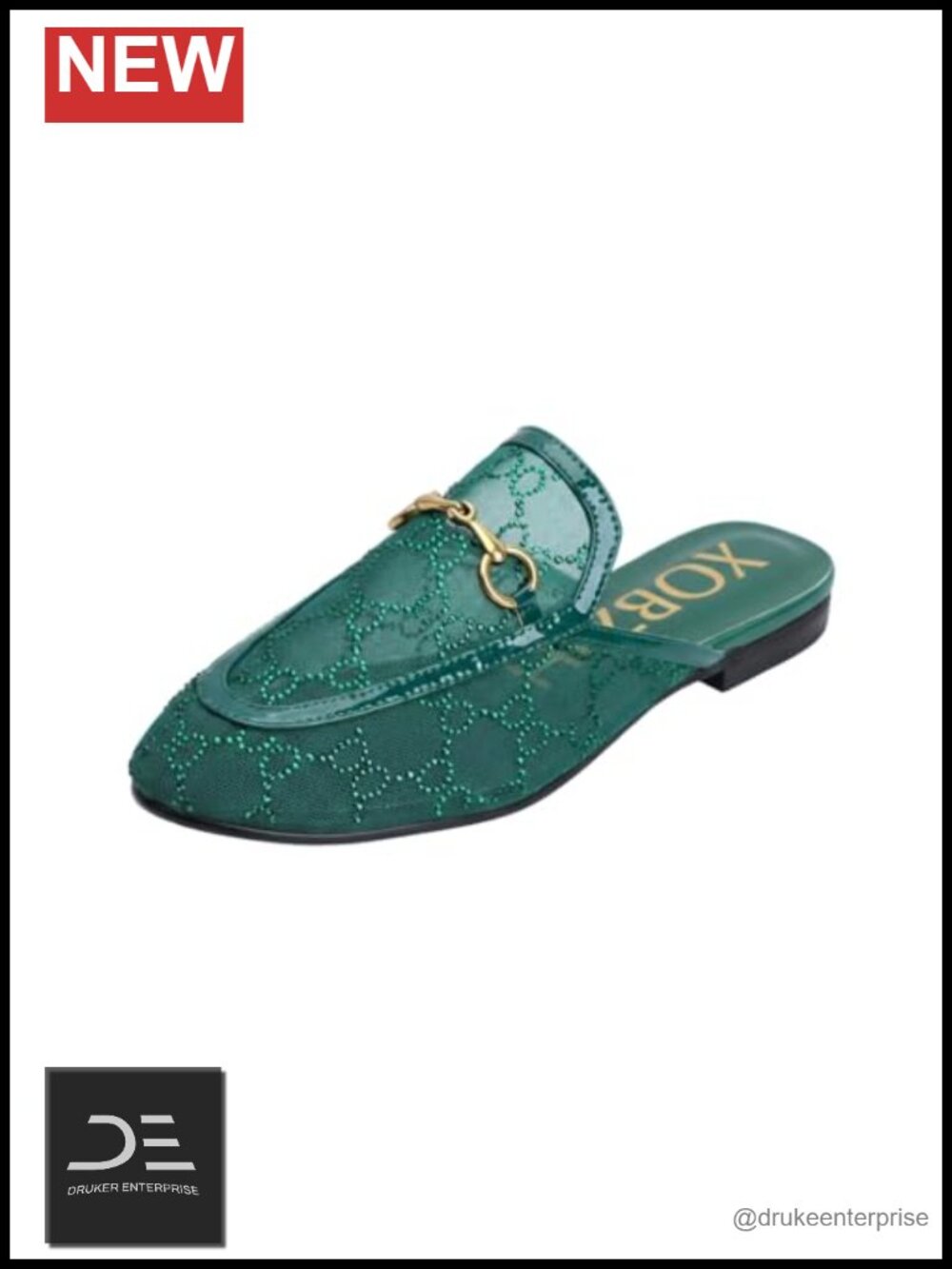 Women's Sparkly Rhinestone Mesh Mules Backless Loafers Gold Horsebit Slip-On